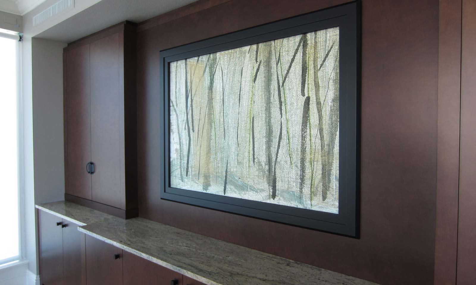 hidden audio video in a conference room with brown walls