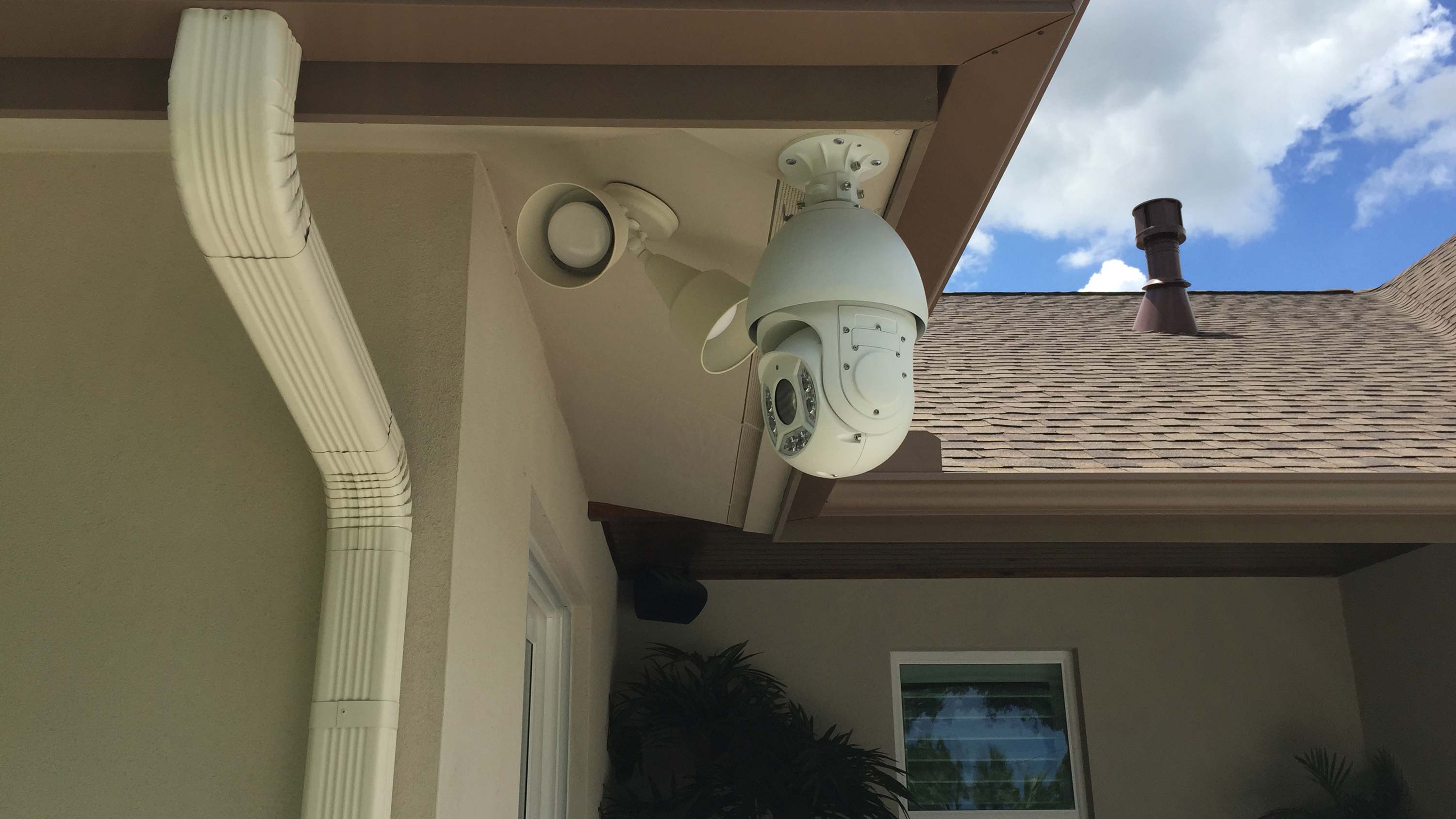 closeup of security camera on home