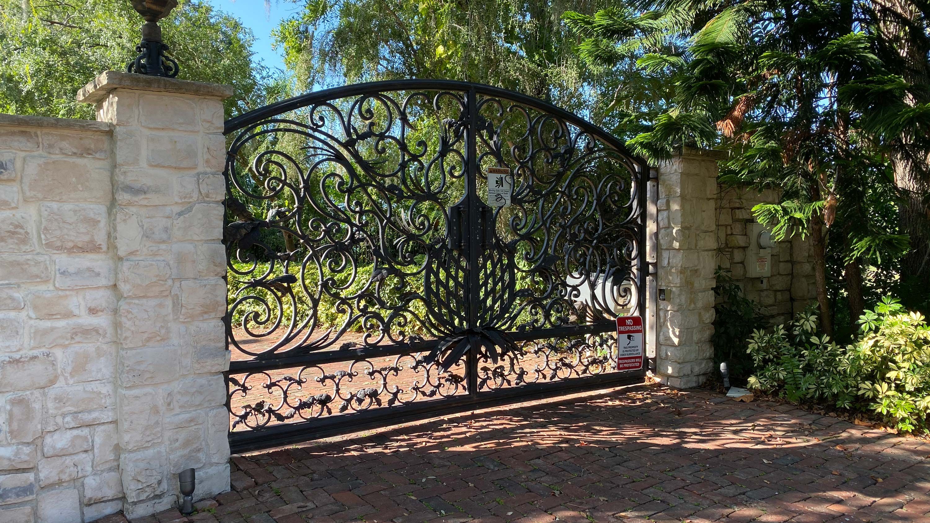 gated entry with iron gate