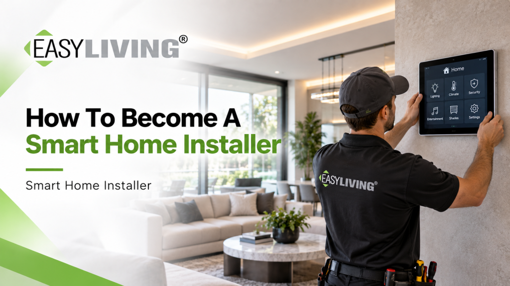 Smart Home Installer installing a home automation control system in a modern luxury home for Easy Living.